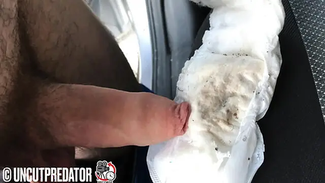 Masturbation in the forest at day with a small abandoned and used gift