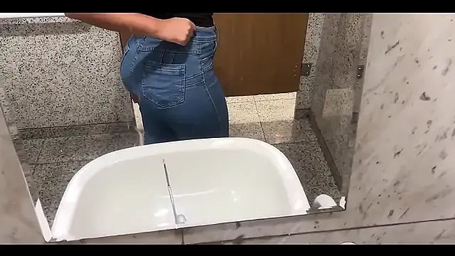 Beating My Pussy in the Bathroom of the Shopping Mall in Until Milk Comes Out of My Pussy, Fucking My Pussy