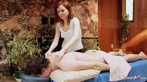 Fresh Ginger Whore Rides Dirty Cock🍆 During Sleazy Massage