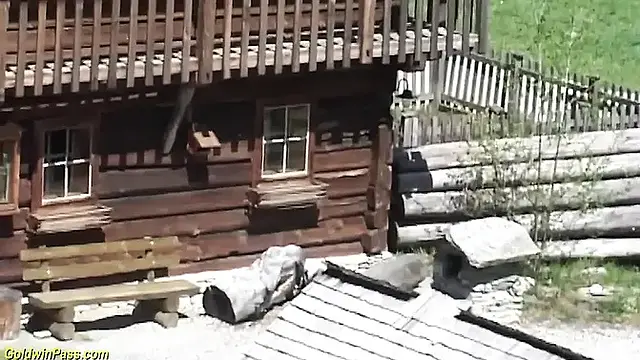 German dirndl teen kissing and licking in the mountains