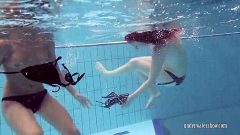 Two succulent slits - Lucy and Katrin splashing in a sea of nakedness