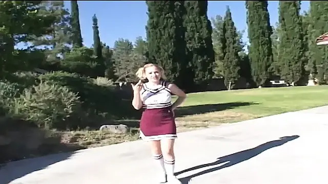 Beautyful wet pussy of cheerleader waits wide open for big penis stuff it