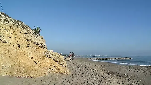 Young slut with dark hair gets pussy fucked on the beach