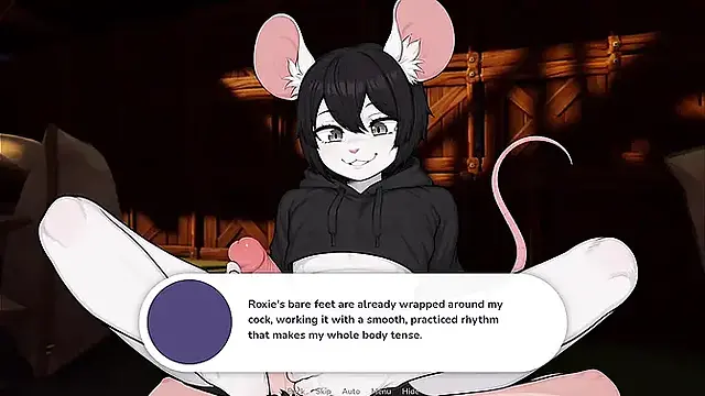 Fluffy Mouse Girlfriend gives a sensual footjob