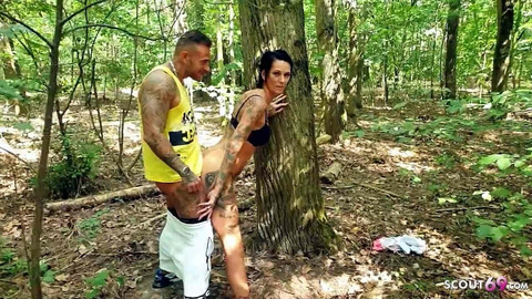 Blonde college chick rages on three-way with horny🥵 teens in woods, group sex party ensues