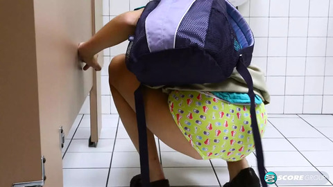 Kharlie Stone Spreads Leg Wide, Unzips, Spouts Cum, Finger Fucks Herself in Stinky School Loos