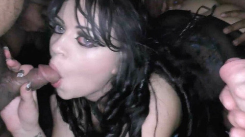 Slutty whores Catalia and Maddison indulge in a wild group sex bash